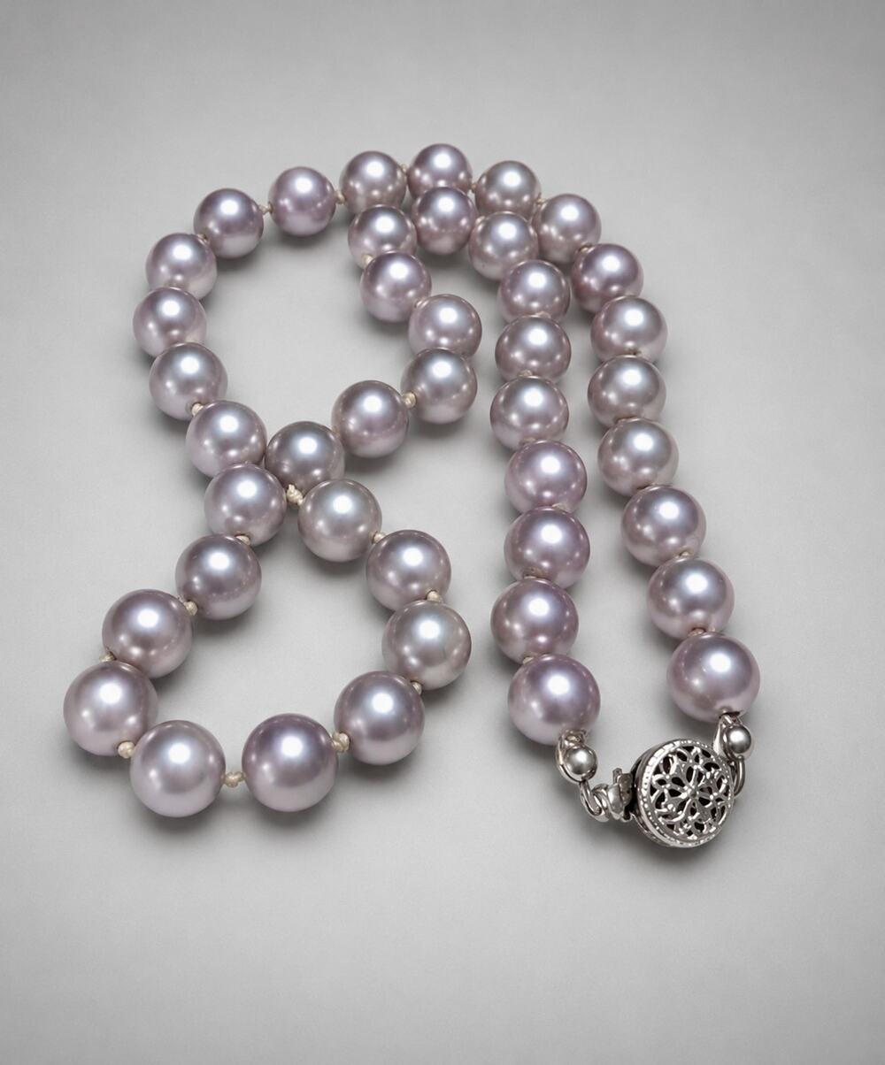 Lilac Faux Pearl Necklace Vintage 15.5" Single Strand Beaded Short blu3-14